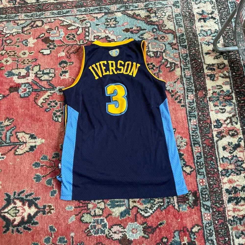 Adidas Denver Nuggets Allen Iverson 3 NBA Jersey Navy Blue Yellow Mens Medium